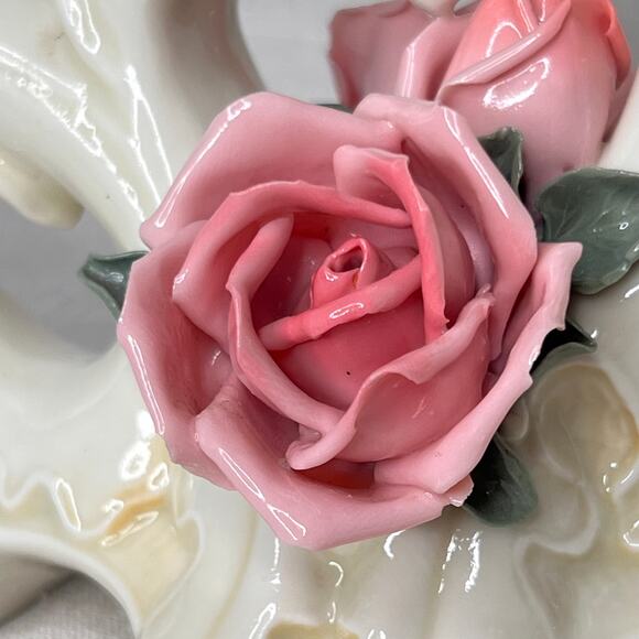 Vintage 30s Karl Ens Porcelain Rose 3 Arm Pair Candlesticks Candelabra Regency - Picture 13 of 15